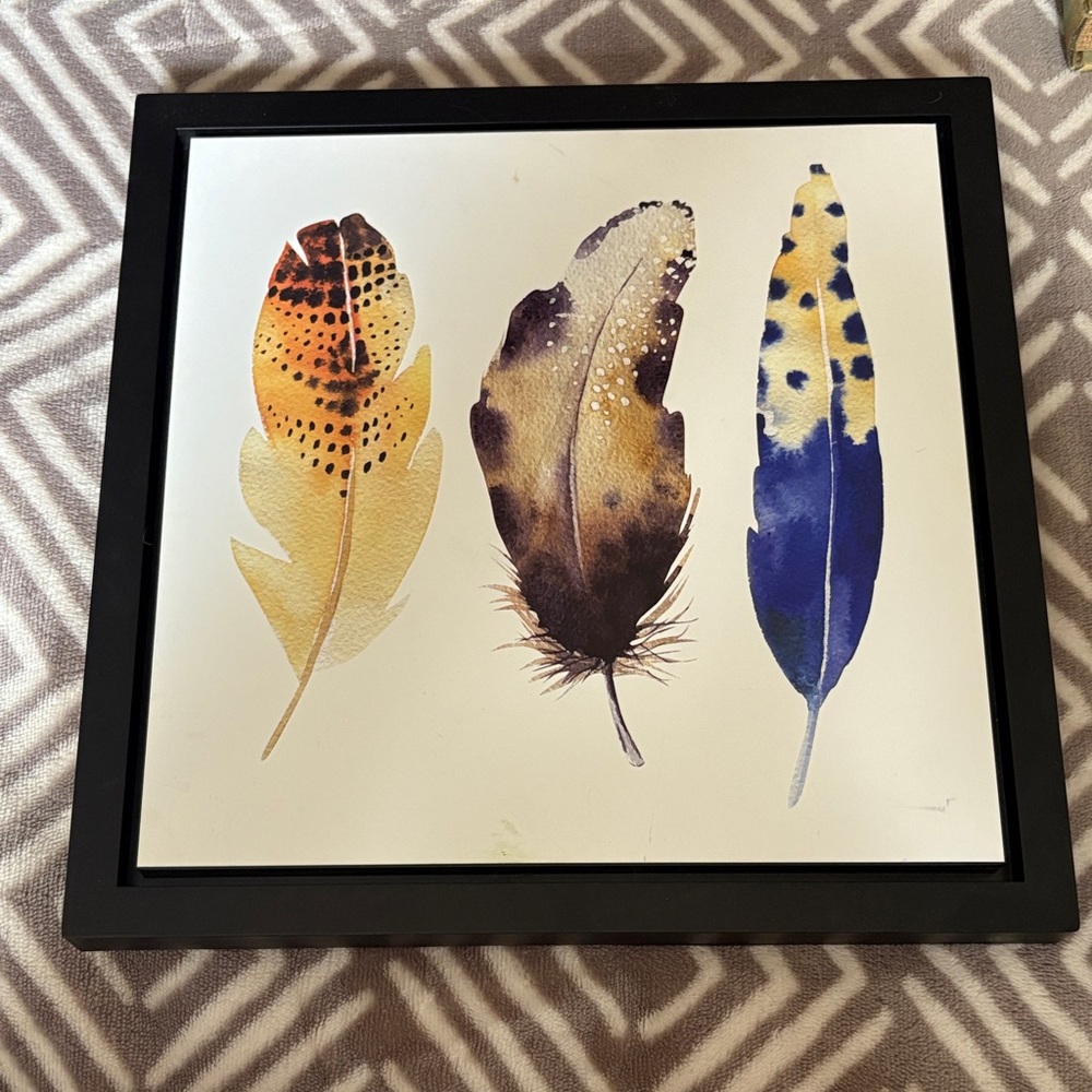 Feather Wall Art Print - Yellow, Brown, Blue